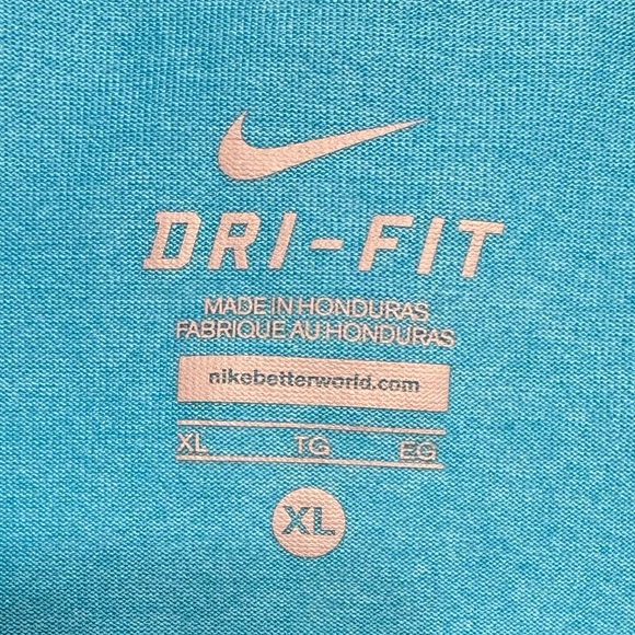 Nike Kids Long Sleeve DRI-FIT Teal Shirt with Yellow Polka Dotted Swoosh XL - Picture 3 of 3